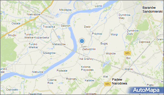 mapa Zaduszniki, Zaduszniki gmina Padew Narodowa na mapie Targeo